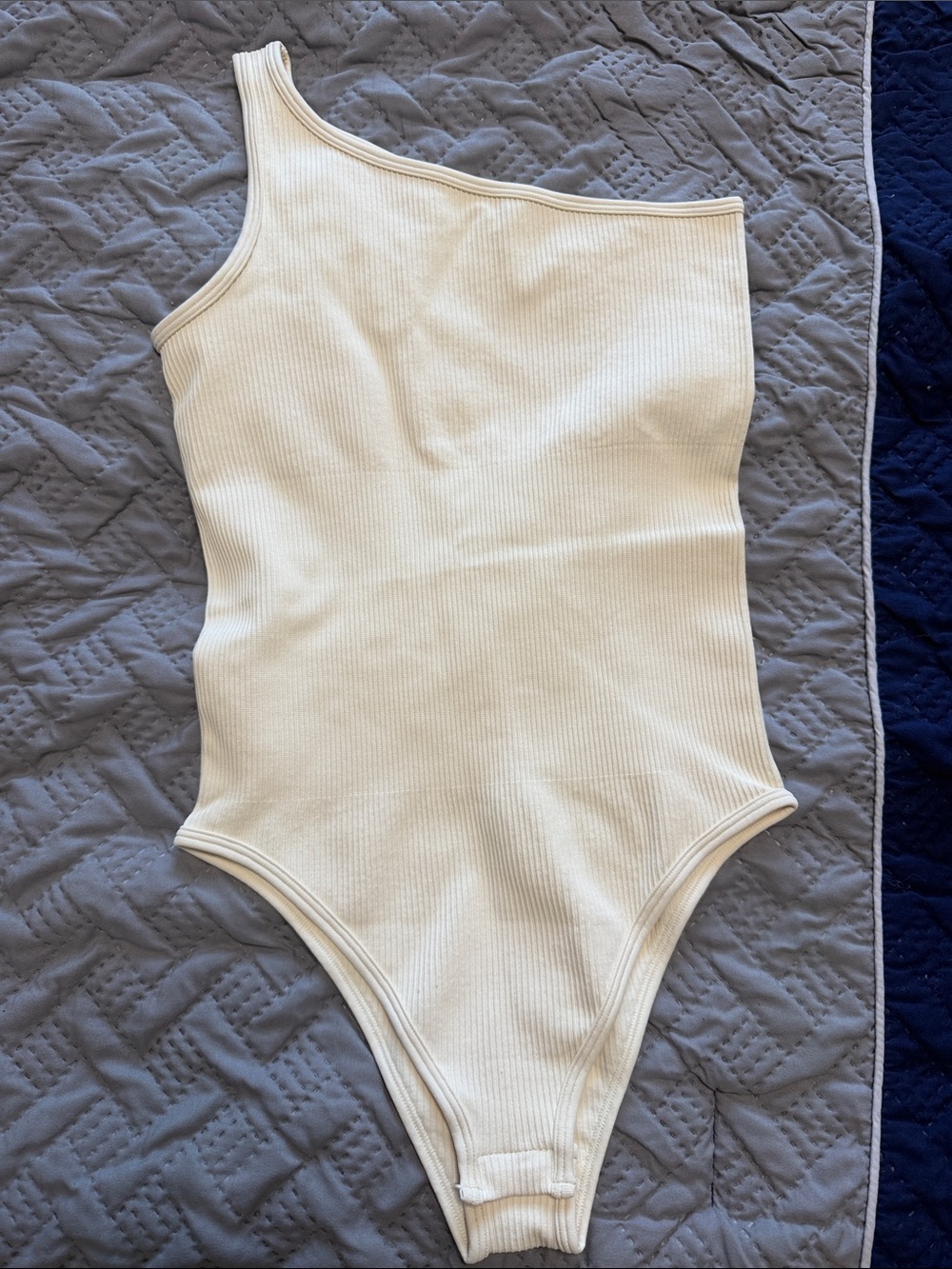 OQQ Woman’s One-Piece Ribbed Asymmetric Tank Bodysuit - Cream